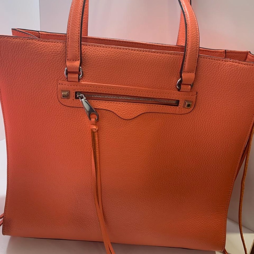 Rebecca Minkoff Side Zip Regan Tote Bag bright light orange Leather Tote NWOT